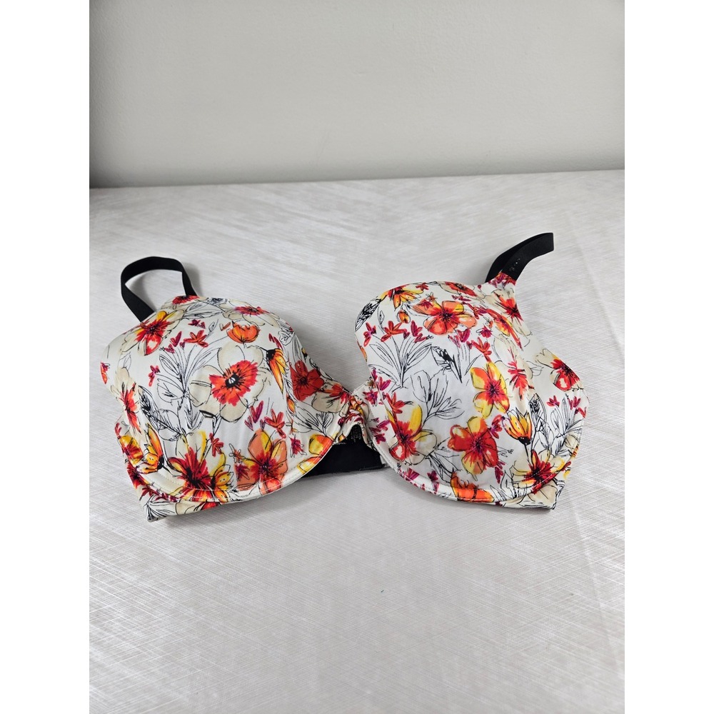 Victoria's Secret Biofit Demi Uplift Bra 34DD Floral Print Underwire Rhinestone
